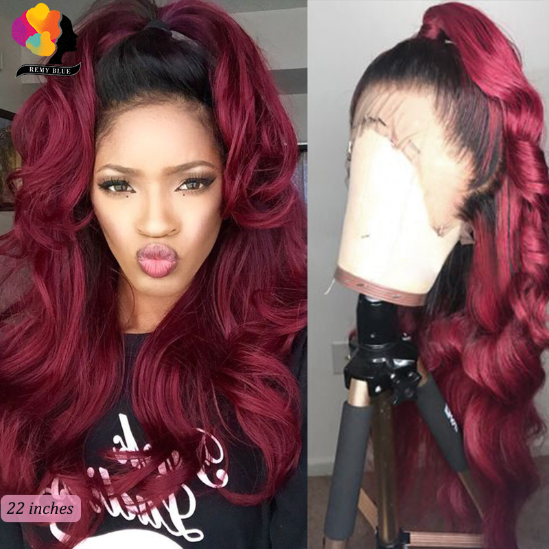 

Remyblue Body Wave Wig 13*4 Red Burgundy 150 density Lace Front Human Hair Wig For Women Colored Peruvian Remy Human Hair Wigs, T1b 99j
