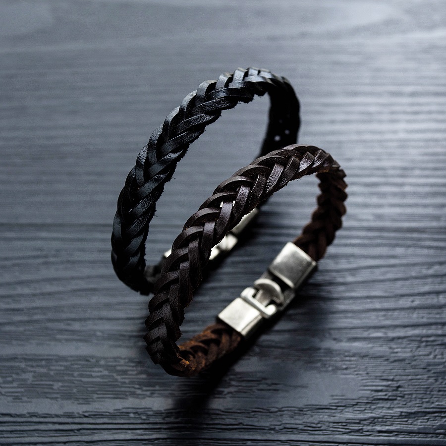 

New Fashion Leather Charm Mens Bracelet Handmade Design Hip Hop Jewelry Punk Men Boy Woven Leather Rope Black Brown Bracelet for Gift