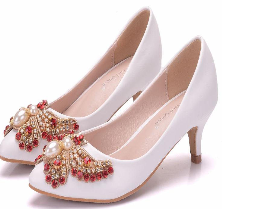 

2019 Women's shoes in Spring and Autumn with New style High heel fine heel pointed end water drill bowknot@ZXC362, White