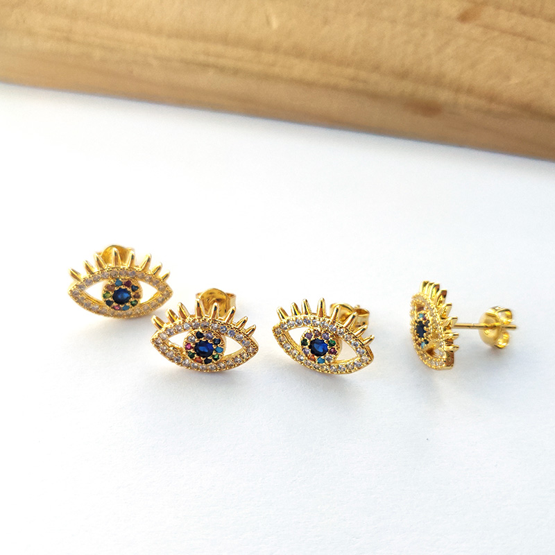 

High Quality Gold Color Eye eyelash Earrings,Micro Pave rainbow CZ Cubic Zirconia Stud Earrings Women Jewelry ER889, Golden;silver