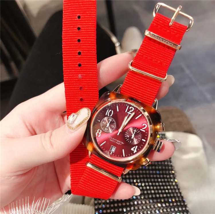 Nylon band New design Lady quartz colorful red/green/black Women watch wholesale price Dress Watch big dial Japan Movement Life Waterproof