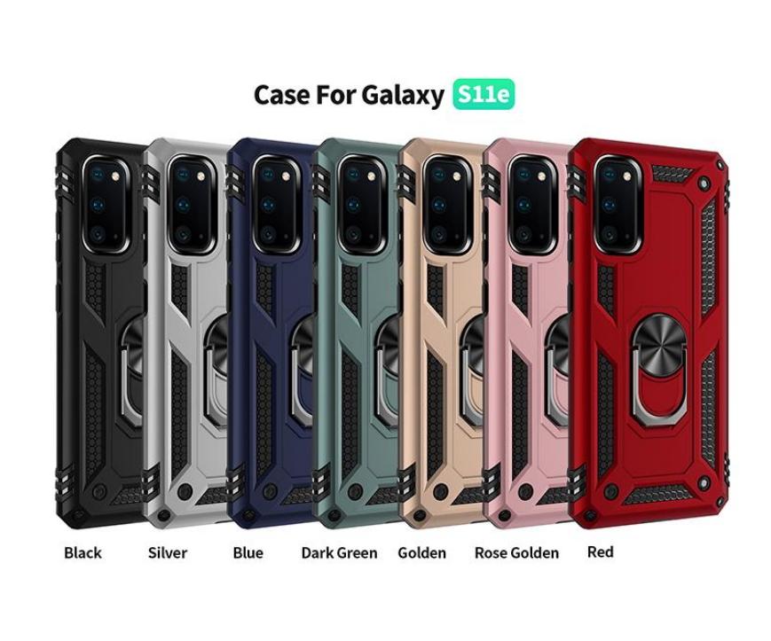 

For Samsung S20 S20Plus Metal Ring Case Rorate Kickstand Cover Galaxy Note 10 S10 A10E A20E A70S A30S A10S A20S, Black