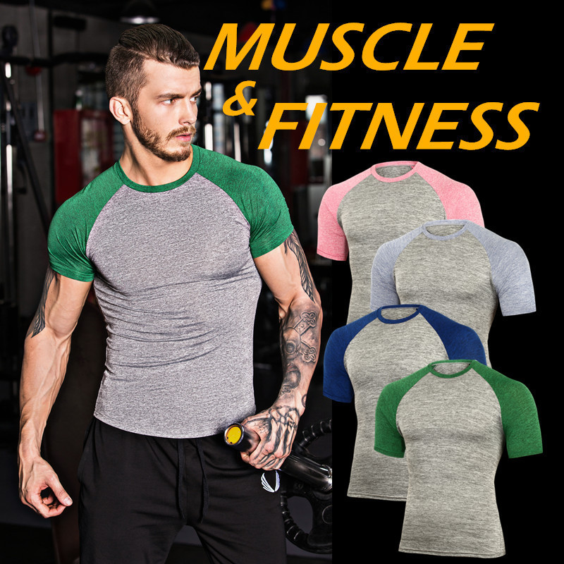 

2020 Men Workout GYM Fitness Tops Tee Sport Run Yoga Train Male Quick Dry Compression Exercise Muslce Bodybuilding T Shirt MA51, Blue