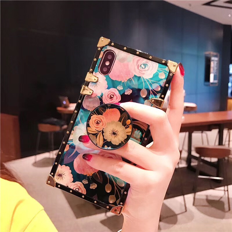 

Luxury Blue Ray Flower rose square phone case for samsung S8 S9 S10 Plus S10E S20 Ultra cover for samsung Note 8 9 10 20 Ultra, Case with holder 1