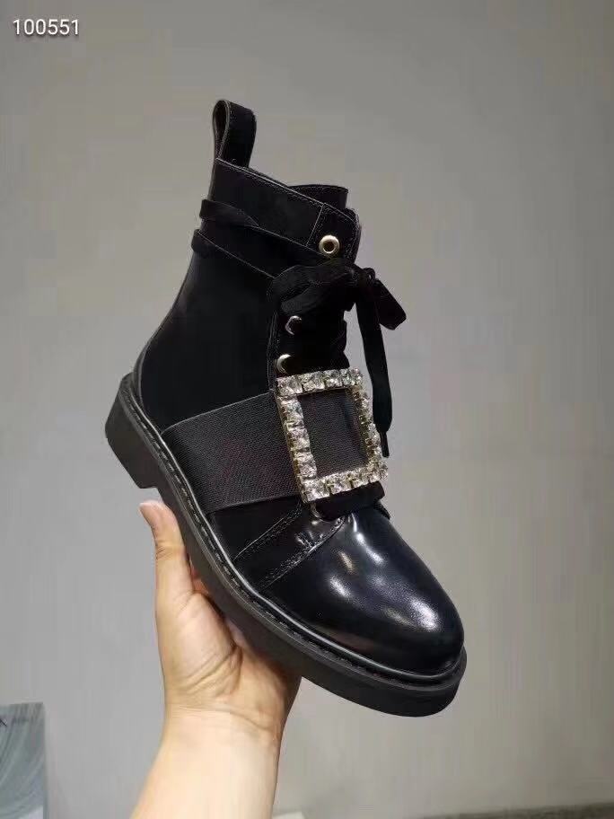 

SALE~2019080802 34/40 black genuine leather CRYSTAL SQURE BUCKLE FLAT SHORT BOOTS, Black/ask size first