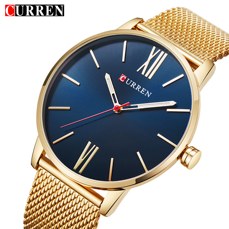 

Curren Mens Watches Top Brand Luxury Gold Quartz Men Watch Drop Shipping Mesh Strap Casual Sport Male Relogio Masculino 8238 LY191209, Black blue