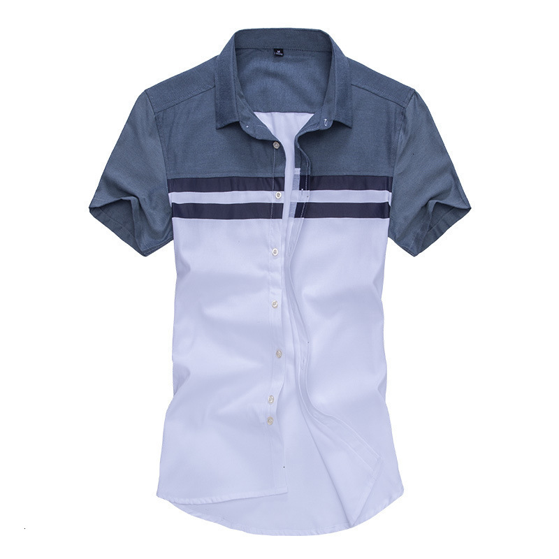

Quality Summer Business Shirts Casual Striped Print Button Tops Club Dress Men Shirt Vintage Mens Short Sleeve Slim Fit Camisa, Gray