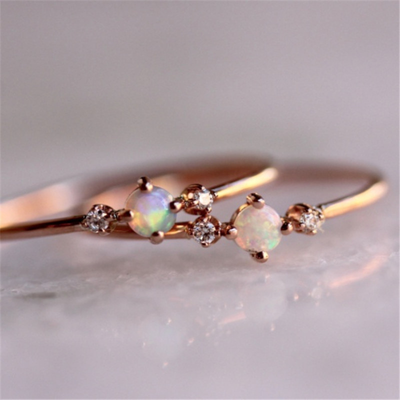 

Luxury Opal Gemstone Rosegold Plated Thin Ring Jewelry Womens Diamond Engagement Wedding Ring Size 6 7 8 9 10