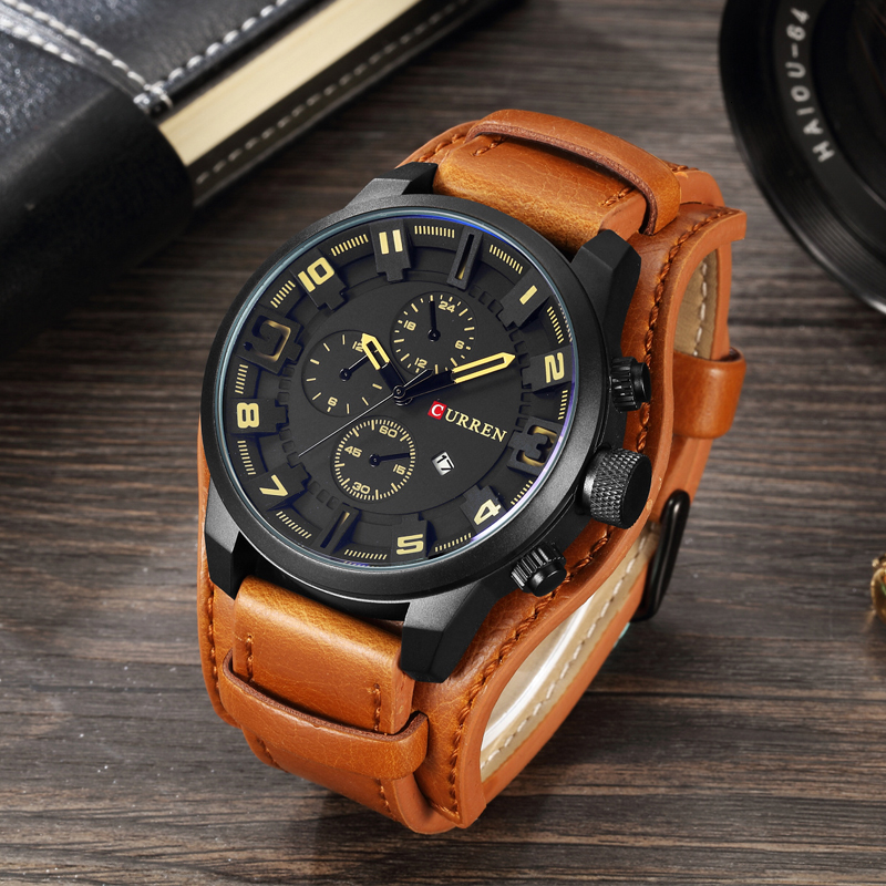 

relogio masculino CURREN Watch Men Military Quartz Watch Mens Watches Top Brand Luxury Leather Sports Wristwatch Date Clock 8225 LY191213, Red