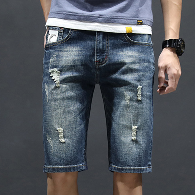

Men five-point pants denim shorts jeans summer trend loose casual jeans brand pants Korean brand, Pattern