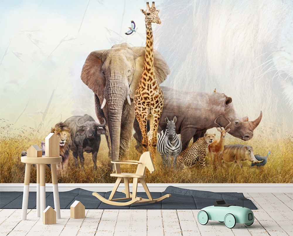 

Self-Adhesive] 3D Giraffe and Elephant 3174 Wall Paper mural Wall Print Decal Murals, Yellow