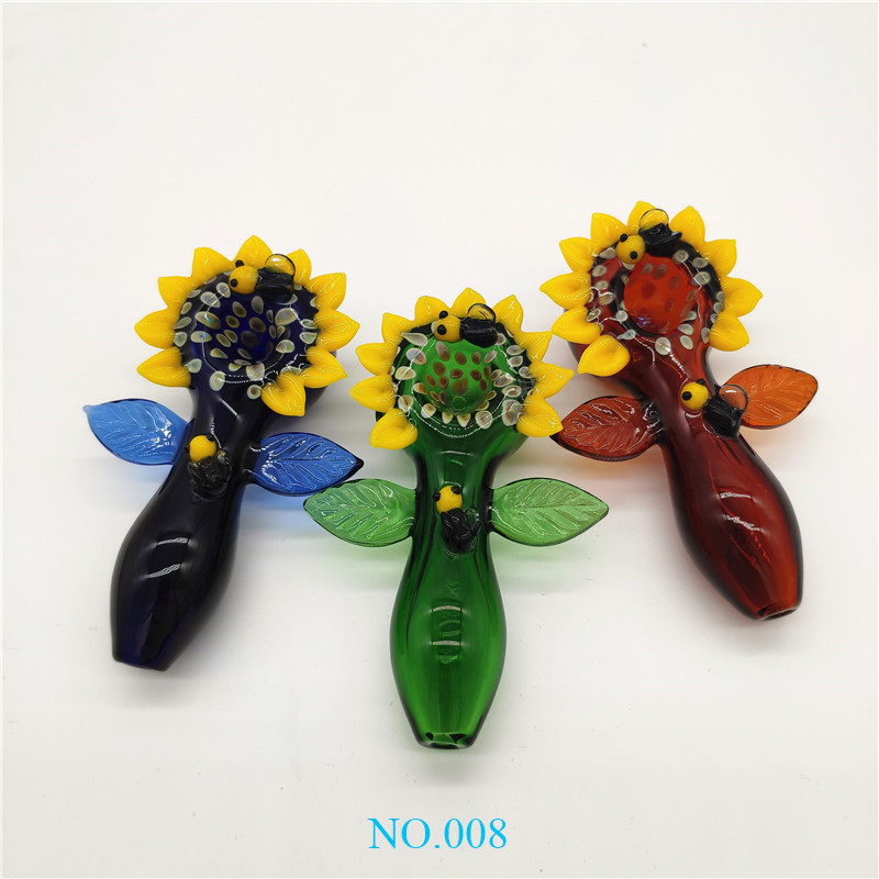 

2019 Latest styles Hand blown hand pipe sunflower shape Glass pipes for Bongs uu hh
