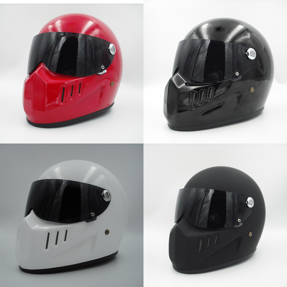 

Motorcycle full Face helmet cruiser fiberglass helmet with black shield for Vintage Cafe racer casco retro bike helmet cool, Matte black