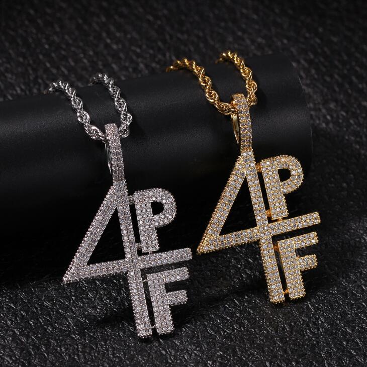 

Hip-hop 4PF digital letter copper Zircon Pendant hip-hop performance rap DJ Chao man Pendant Necklace free shipping