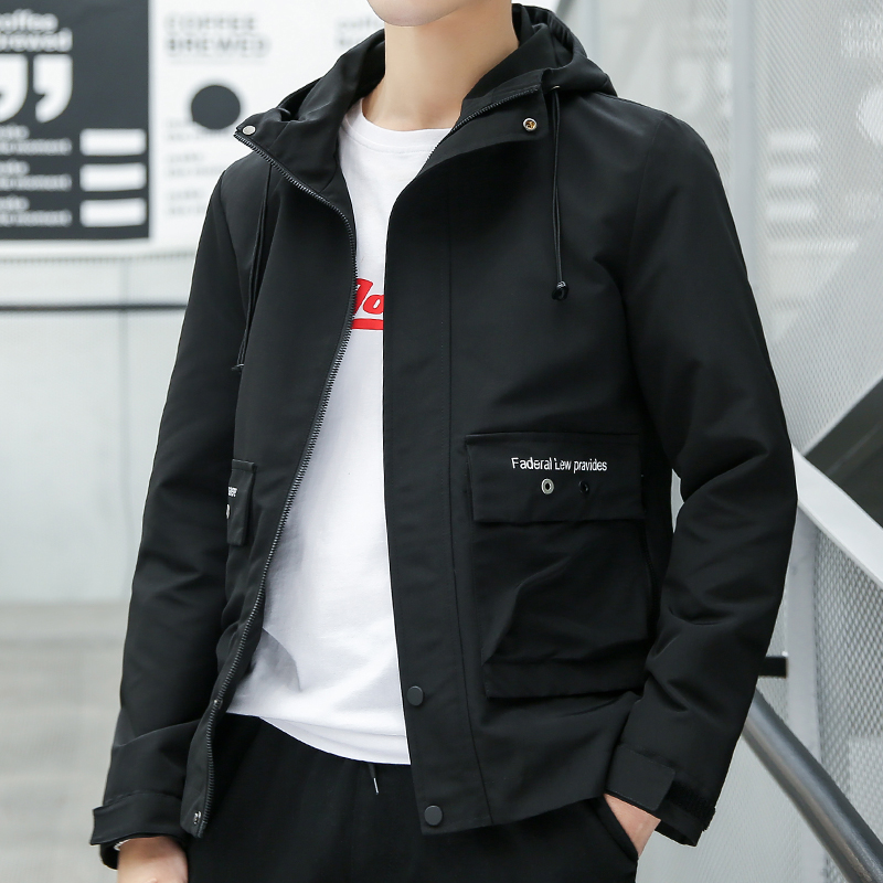 

Jacket Men New Arrival Casual Solid Hooded Jackets Mens Fashion Zipper Outwear Slim Fit Spring Autumn Clothing High Quality, Black