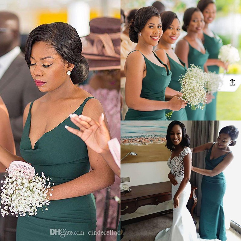 

Dark Green 2020 Ruched Bridesmaid Dresses African Scoop Neck Mermaid Maid Of honor Prom Gowns For Plus Size