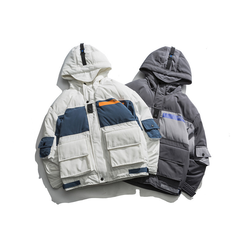 

Winter thickening casual cotton clothing men's Japanese hooded cotton bf wind color matching trend wild shirt men, Beige