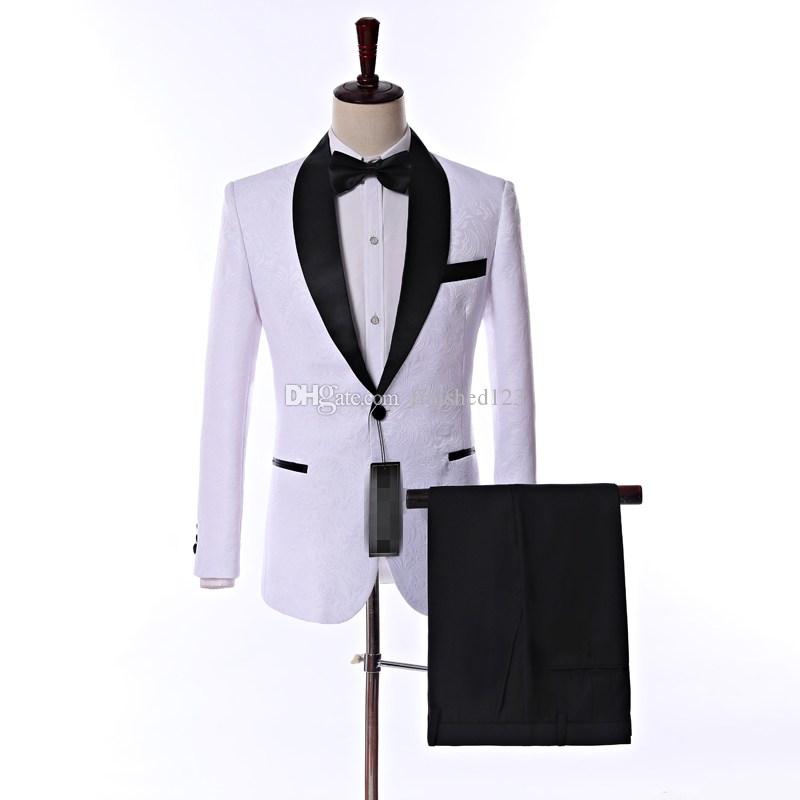 

Real Picture Side Vent One Button White Paisley Groom Tuxedos Shawl Lapel Groomsmen Wedding Men Party Suits (Jacket+Pants+Tie) NO:2186, Same as image