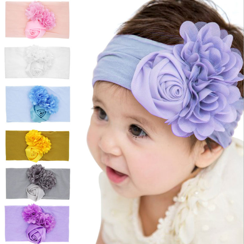 

Hot Sale New Infant Baby Nylon Flowers Headbands Kids Hair Band Children Soft Elastic Headwear Girl Hair Accessories, Mixed