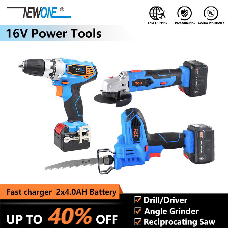 16V électrique sans fil Lithium Power Tool Dill / Driver meuleuses Saw 3 outils Reciprocating kit Combo avec 2X 4.0Ah Batterie