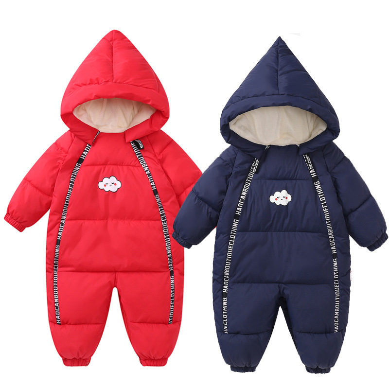

Winter Warm Infant Baby Rompers Velvet Thick Overall Baby Boy Gril Clothes Tiddler Onesie Jumpsuit Fashion Costume, Red