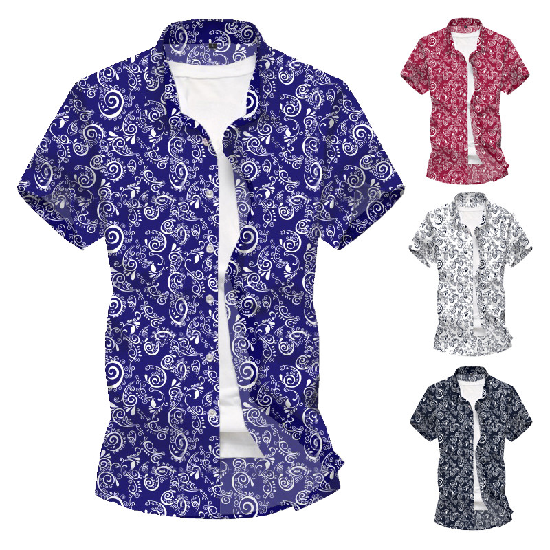 

Plus size Summer Print Men Shirt Turn-down Collar Short Sleeve Casual Beach Hawaiian Shirts Men Streetwear Camisa 2020 3XL, White