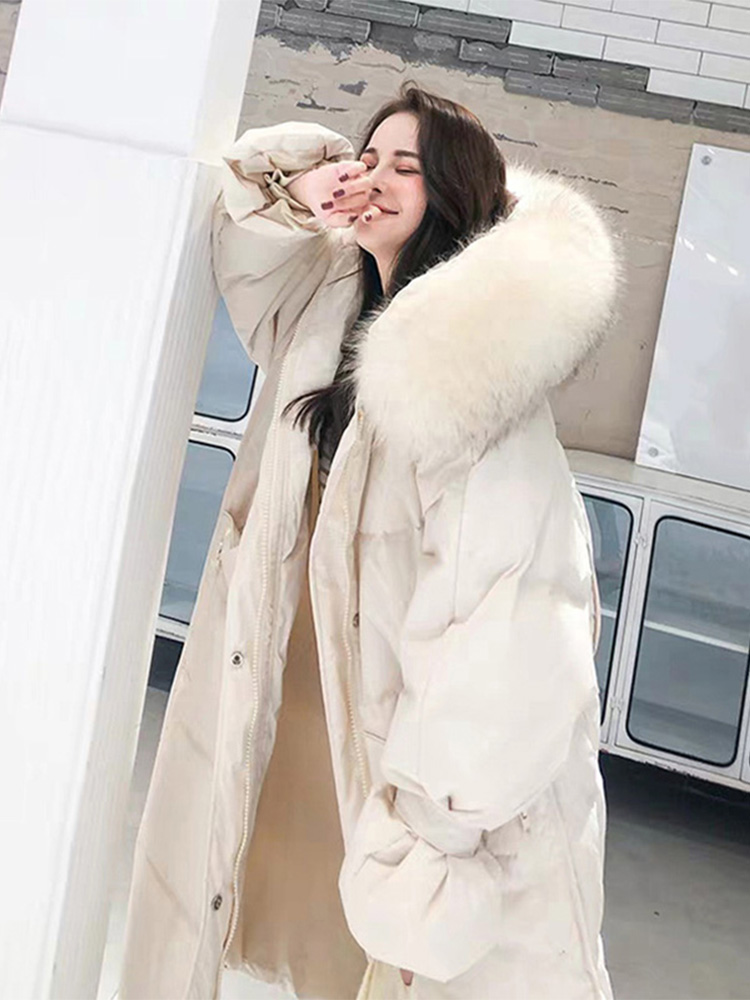 

Winter Medium Long Thick Warm Women Down Coat Outwear Jacket Snow Wear Large Fur Loose Large Size Women Winter Coat, Black
