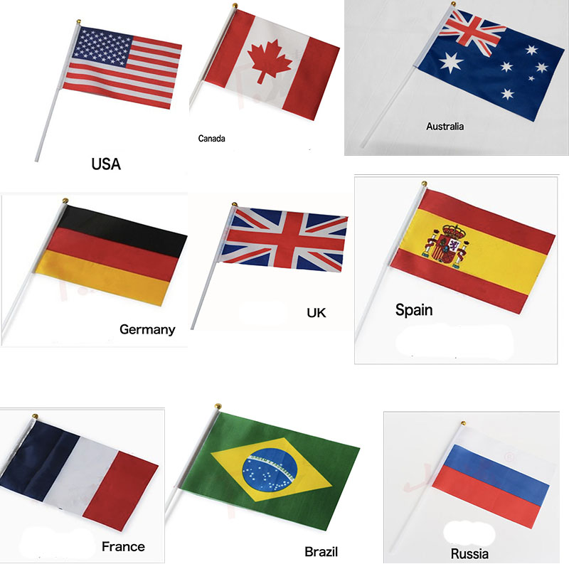 

50 pcs national flag parade banner decoration Hand Waving party Carnival Bunting march 14x21cm