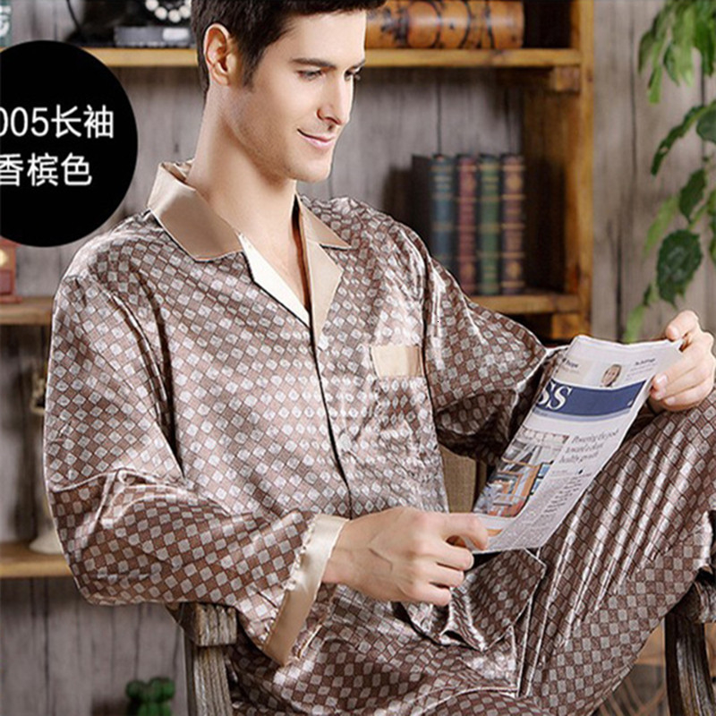 

Spring Mens Stain Silk Pajama Set Pajamas Men Sleepwear Modern Style Silk Nightgown Home Male Satin Soft Cozy For Sleeping V191109, 007
