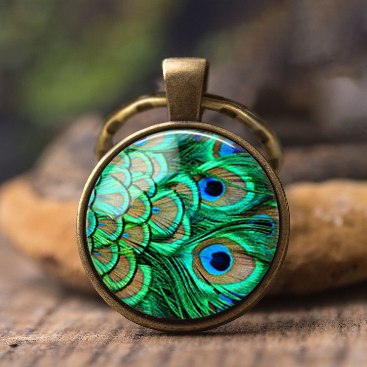 2021 Beautiful Peacock Feather Key Chains Mandala Glass Cabochon