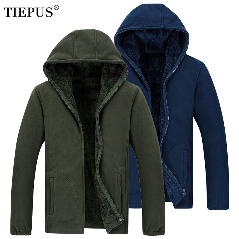 

TIEPUS Men Hooded Casual Wool Winter Thickened Warm Coat Male Velvet Male Sweatshirts Coat Zipper Cardigan Hoody Man Clothing V191105, Red