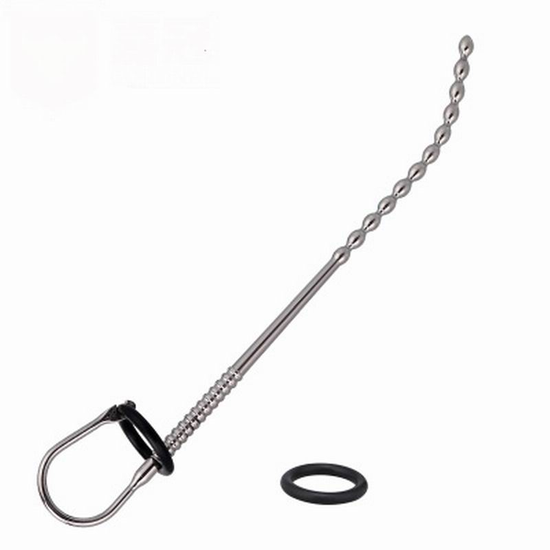 Livraison gratuite-250mm courbant des perles en acier inoxydable prise urétrale avec anneau de pénis en silicone son urétral dilatateurs urétraux