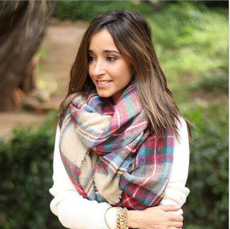 

Women blanket Scarf Cozy Oversized Tartan Tassel Scarf New Wrap Grid Shawl Check Pashmina Cashmere acrylic Lattice Neck plaid Stole GB1662