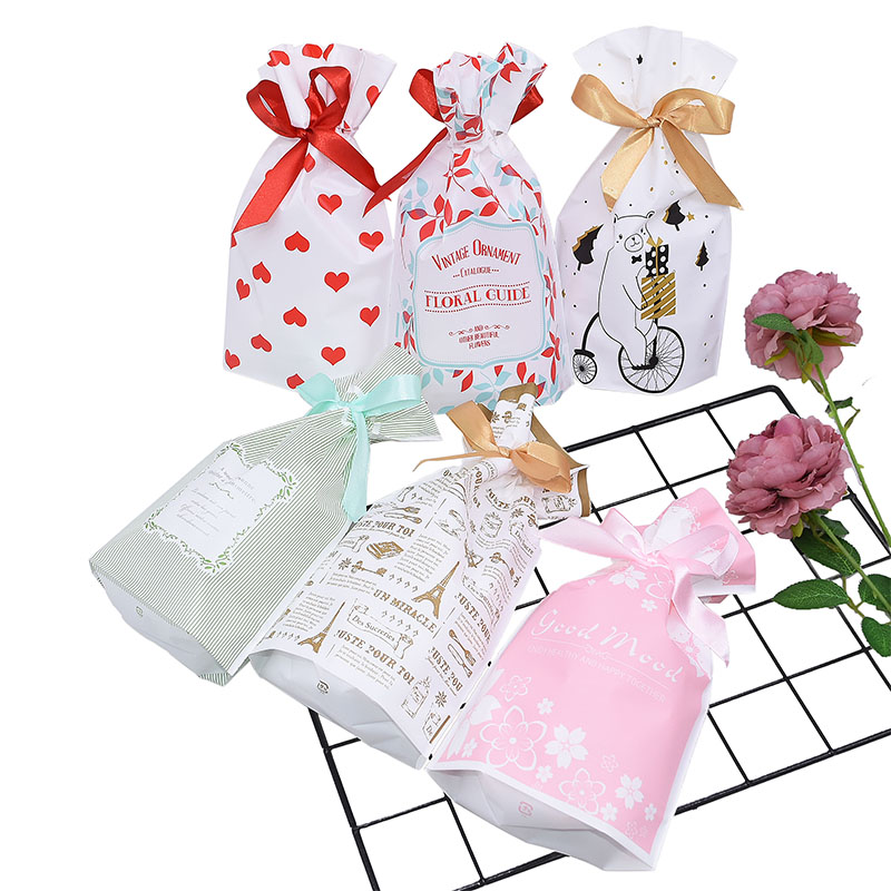 

5pcs Drawstring Gift Bags Biscuit Cookies Bag Cake Candy Plastic Bag for Festival Wedding Party Baby Shower Christmas Decoration