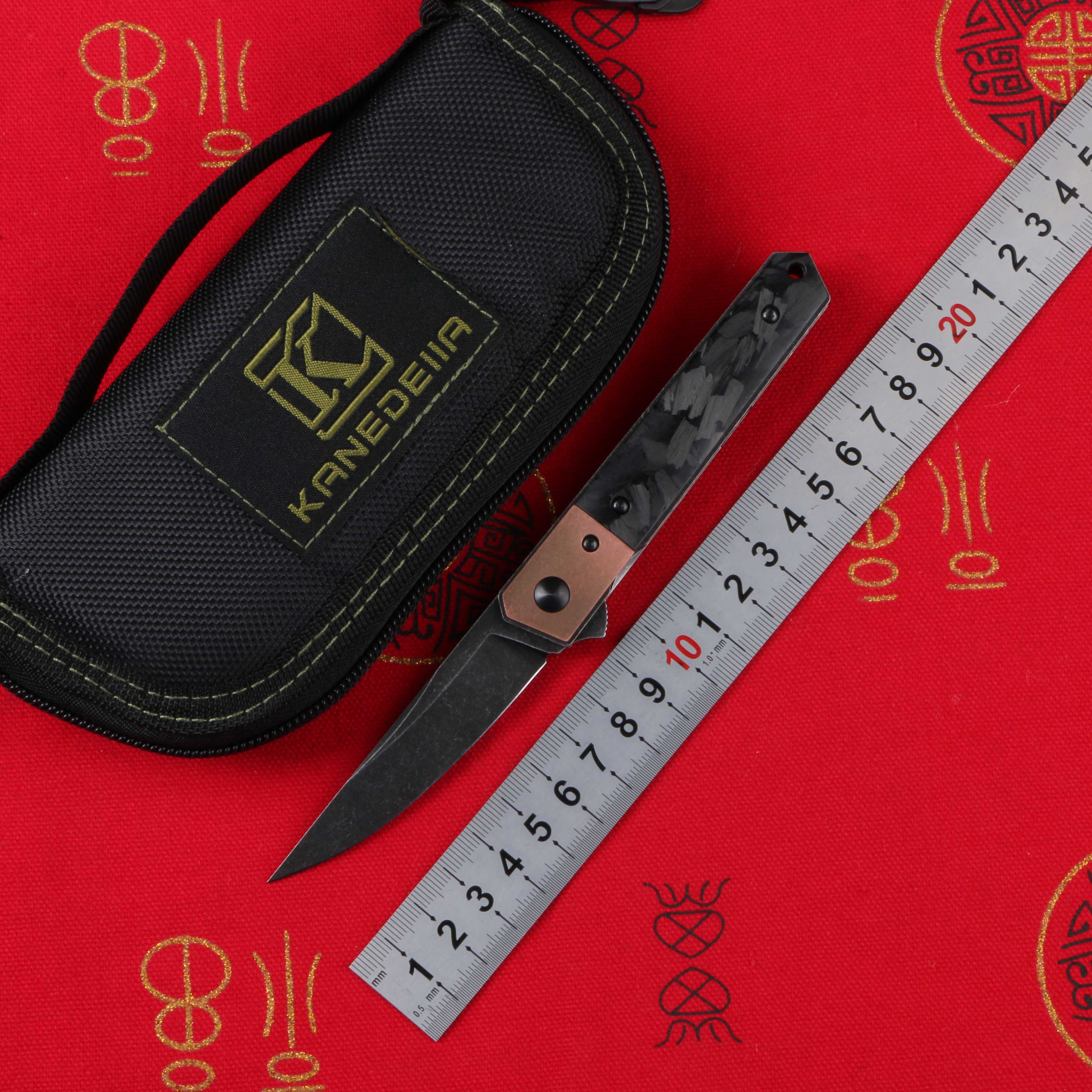 

Kanedeiia Mini Kwaiken Flipper Knife N690 blade Titanium Copper/Marble CF handle camping hunting kitchen fruit Knives EDC tools