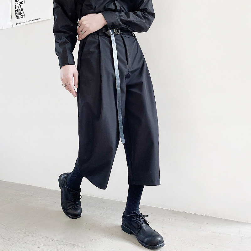 

EWQ / men's wear Harlan pants fashionable male's loose personality vintage Japanese tide wide leg pants calf length 9Y2261, Black