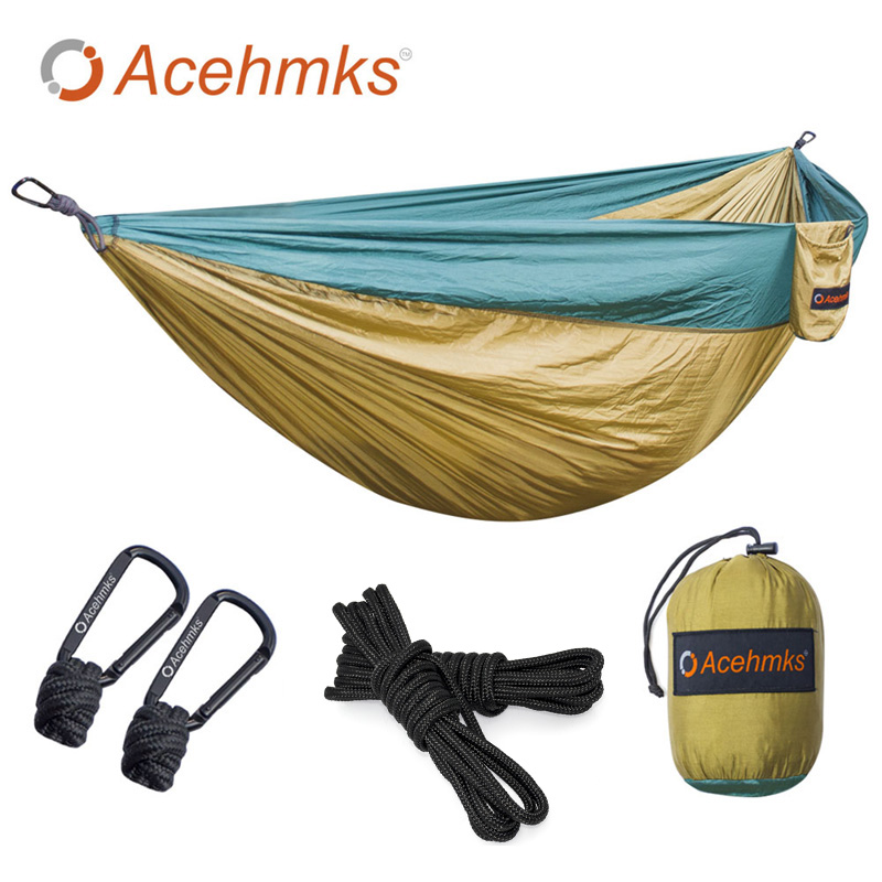 

Acehmks Double Hammock Ultralight Parachute Hammock Chair With Tree Ropes For Outdoor Camp Hiking Travel Anti-UV 300CM*200CM