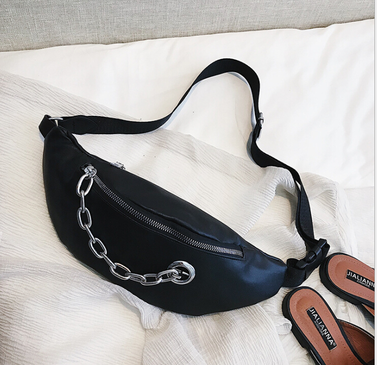 

Sales!!! Wholesales Waist Bags Pocket women 2019 summer new trend Korean personality fashion chain chest bag temperament new wild Messeng, Black
