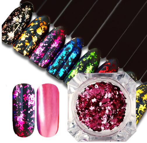

16PCS/LOT Magic Mirror Chameleon Glitter Nail Flakes Sequins Gold Silver Red Irregular Paillette Manicure Nail Decoration SACB01-08