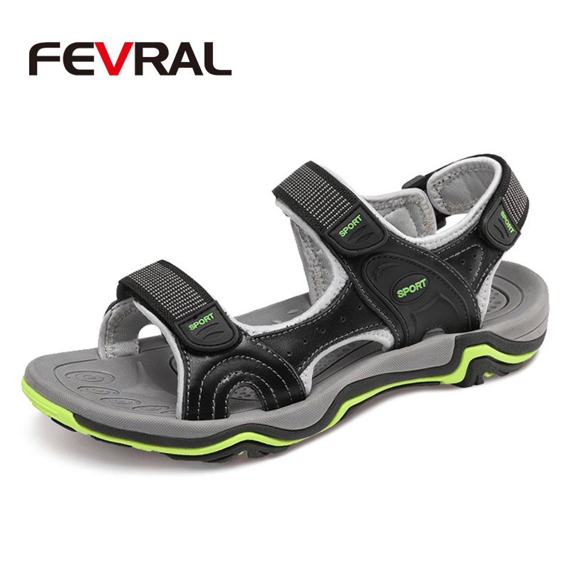 

FEVRAL Classic Men's Sandals Summer Soft Genuine Leather Sandals Comfortable Men Casual Shoes Beach Roman Big Size 35~46, Black