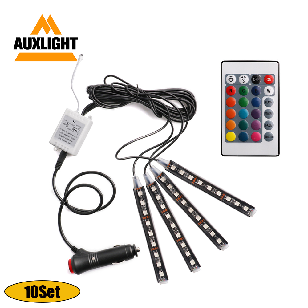 

10Set Car Interior Lighting RGB Kit interior 7 Color LED Decorative atmosphere light Foot Lamp Wireless Remote Control