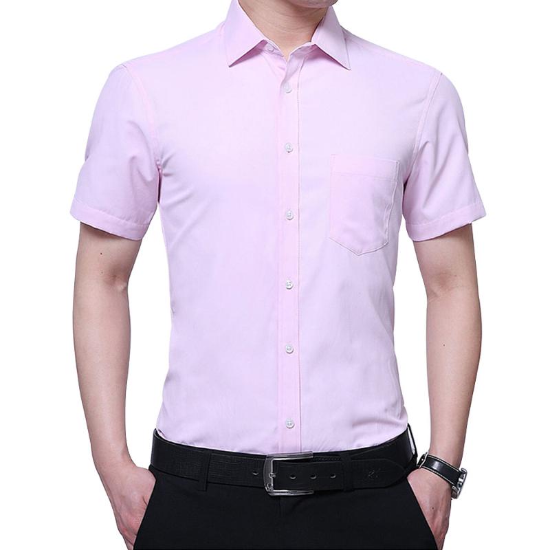 

2020 Summer Fashion Style Mens Business Casual Short Sleeved Shirt Classic Pure Color Male Dress Shirts Plus Size 37-45, Wine