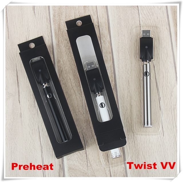 

380mAh Preheat vv Battery Variable Voltage Bottom Evod Twist with USB Charger 510 Vape Pen Batteires for Thick Oil Dank Vapes Carts