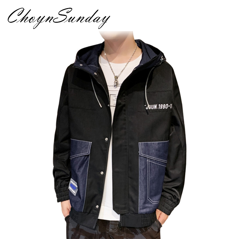 

Men's new hooded jacket men's loose trend casual shirt youth handsome jacket coat, Black