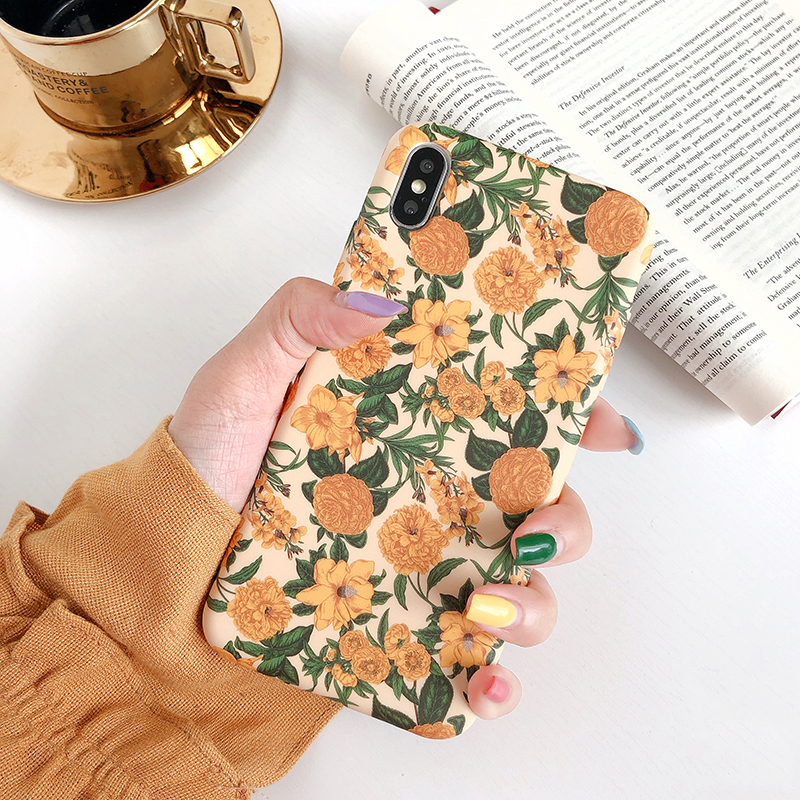

Colorful Flower Floral Leaf Phone Case for phone 8 Plus 6 6S 7 X XS Max XR Case for 11 11Pro Max Soft Back Cover, Yellow