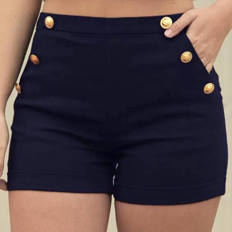 

High Waisted Shorts For Women Streetwear Summer Casual Short Pants Plus Size Zipper Elastic Band Hot Pants Lady Ap8, Navy