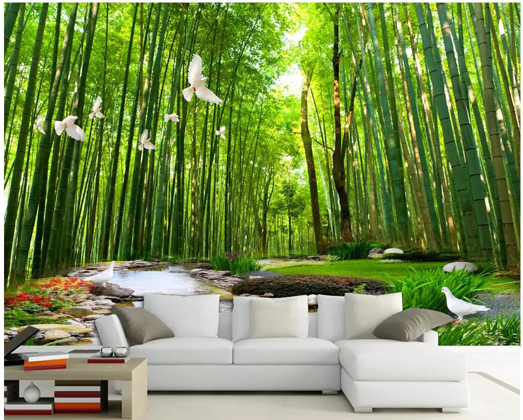 

WDBH 3d wallpaper custom photo Bamboo forest water pigeon living room background Home decor 3d wall murals wallpaper for walls 3 d, Non-woven wallpaper
