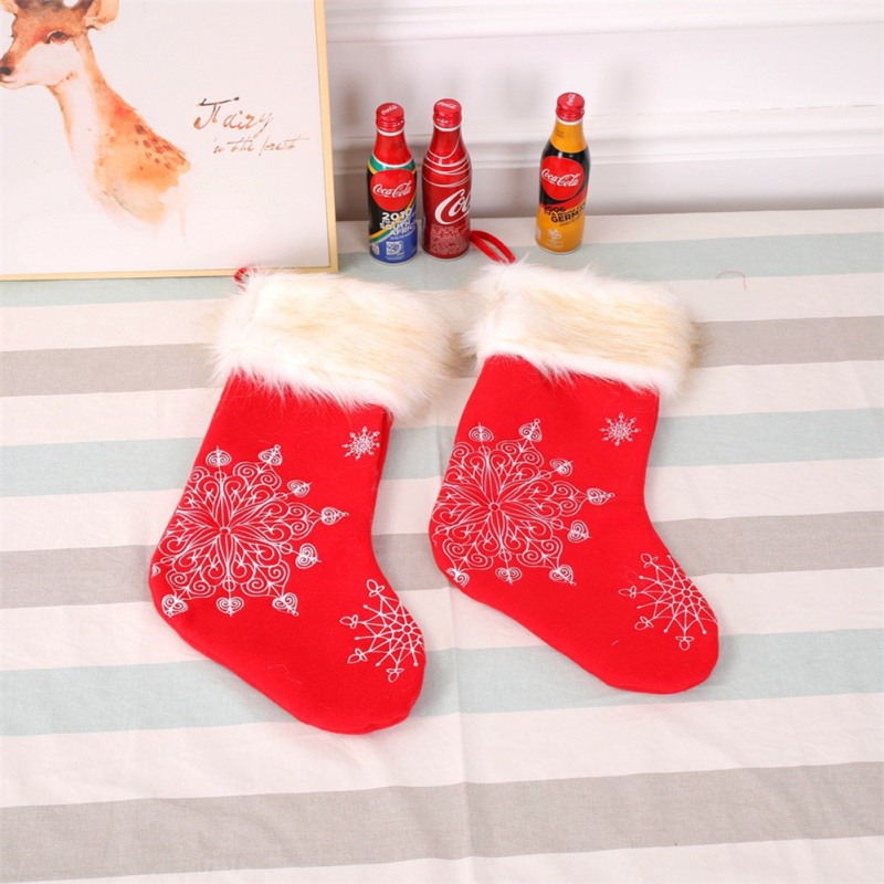 

20 Inch New Year Christmas Stocking Candy Bag Snowflake Embroidered Socks Xmas Tree Hanging Pendant Toy Gifts