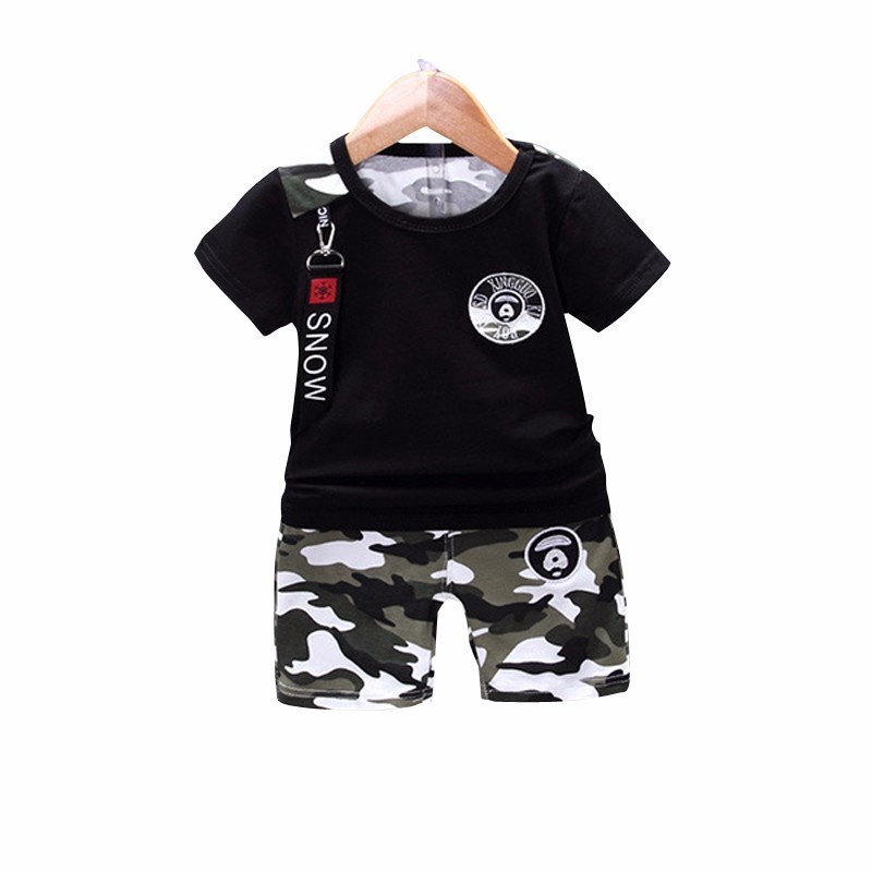 

New Summer Casual Camouflage Newborn Baby Boy Toddler Clothes Set T Shirt Tops Pants 2Pcs/sets Cotton Kids Outfits Clothing, Black