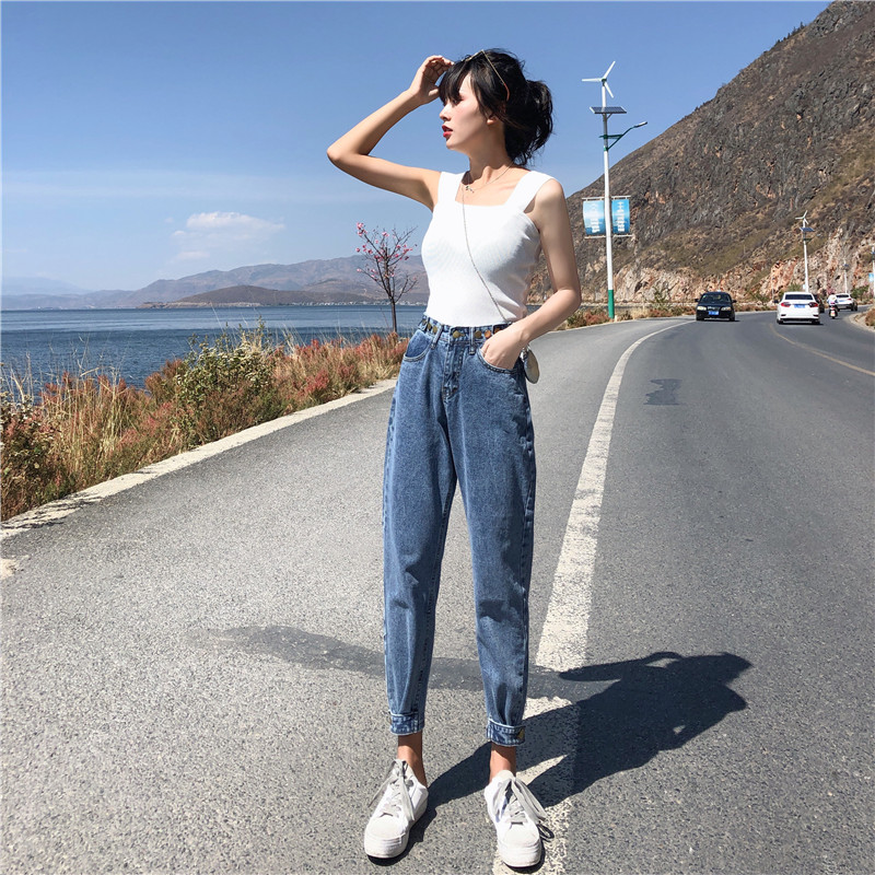 

Skinny Slim Jeans For Women Korean Style Loose blue Trousers High Waist Zipper Vintage Pants Stretch Womens Jeans 2020 new, Color 3